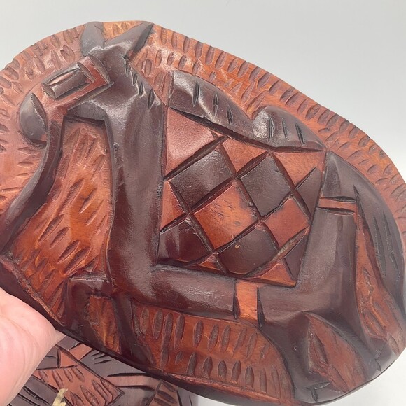 Vintage Hand CArved Wooden Turtle Lidded Box Burro Donkey on Removable Lid Large - Picture 4 of 11